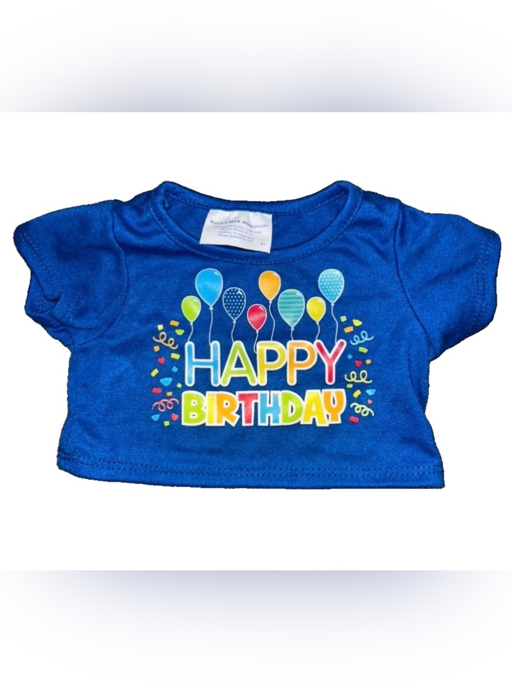 Build-A-Bear Workshop Happy Birthday Blue Graphic T-Shirt Teddy Bear RARE HTF